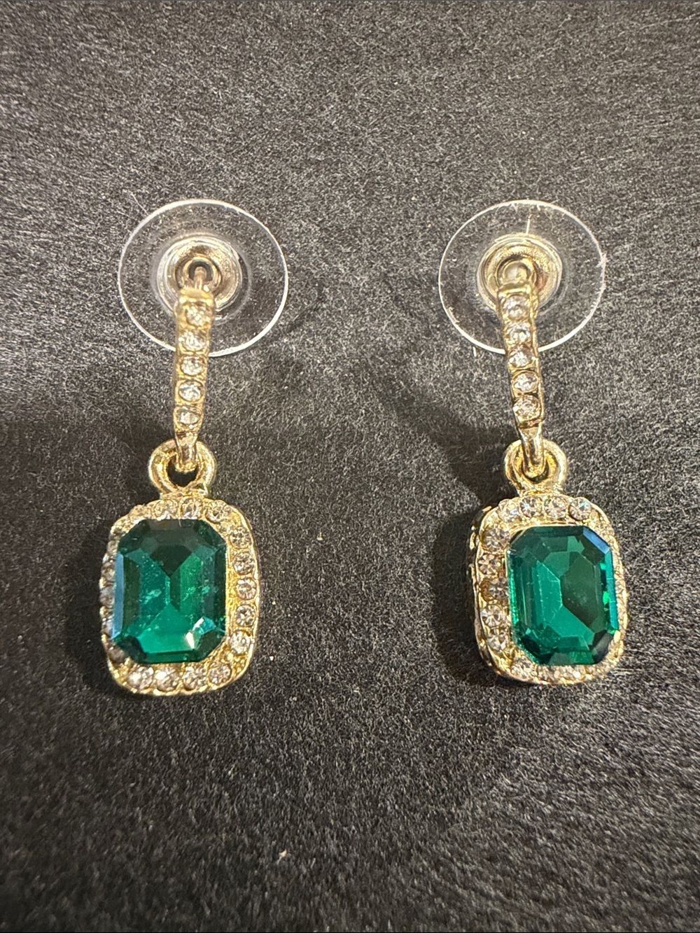 Gold-Plated Emerald Drop Earrings with Crystal Halo